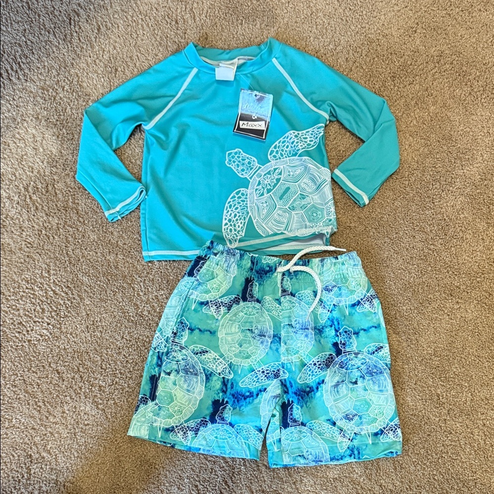 Millie & Maxx 24 Month Boys Hawaii Turtle Swim Set Rashguard Shorts NEW